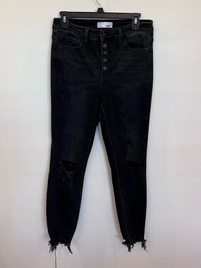 Vervet Button Fly High Rise Distressed Black Denim Jeans Womens Size 28 Stretch